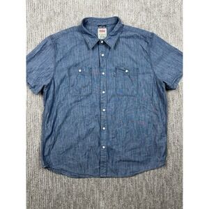 Levis Chambray Shirt Mens XXL Short Sleeve Button Up Blue Denim Casual Pockets